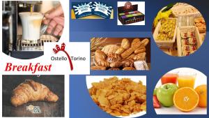 uma colagem de imagens de diferentes alimentos e bebidas em Ostello Torino em Turim