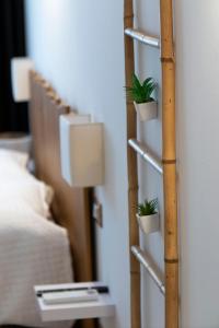 a vertical plant rack with potted plants on a wall at Agriturismo Tiare dal Gorc in Gorgo