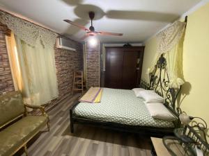 1 dormitorio con 1 cama y ventilador de techo en nora's apartment, en El Cairo