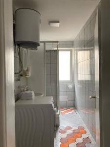 a bathroom with a shower and a toilet and a sink at Apartman Jelena in Mostar