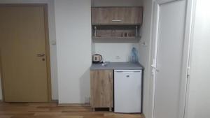 una piccola cucina con lavandino e frigorifero di Skopje Apartment a Skopje
