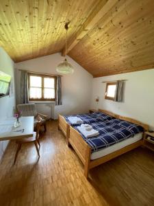 a bedroom with a bed and a desk and a table at Gasthaus Beverin in Fardün