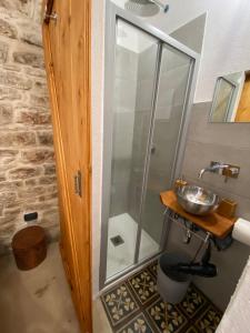 a bathroom with a glass shower and a sink at Dimora PietrAnima in Bari