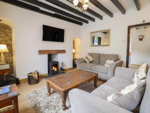a living room with a couch and a fireplace at Minafon in Oswestry