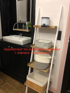 a bathroom with a ladder shelf next to a sink at La Bourgeoise in Liège