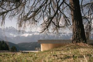 a building sitting on top of a hill next to a tree at anders mountain suites 6 in Brixen