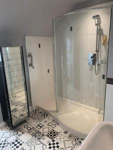 a shower with a glass door in a bathroom at Towerwell in Newburgh +29 photos
