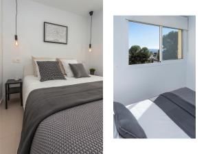 Rúm í herbergi á Seaview flat with Sunny Balcony - Central Marbella