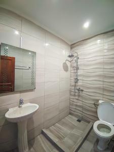 łazienka z toaletą i umywalką w obiekcie Chrysiis House 1 w mieście Maltezana