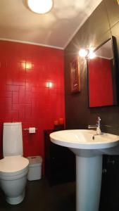 a bathroom with a white toilet and a sink at Amateur Runners in Água de Alto