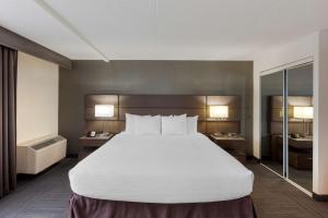 a large bed in a hotel room with two lamps at Best Western Plus Toronto Airport Hotel in Mississauga