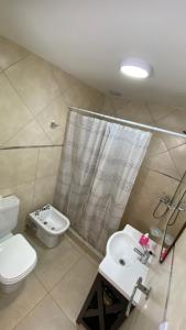 a bathroom with a toilet and a bidet and a sink at Mirador de Alem Apartments in Ushuaia