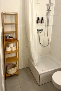 ein Bad mit einer Dusche, einer Badewanne und einem WC in der Unterkunft LE-Host in Leipzig
