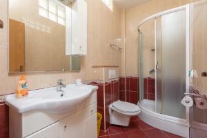 y baño con lavabo, aseo y ducha. en Apartments by the sea Podgora, Makarska - 11469, en Podgora