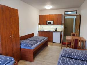mały pokój z 2 łóżkami i kuchnią w obiekcie Penzion u Buba w mieście Ostrov nad Oslavou