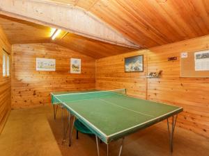 eine Tischtennisplatte in einem Zimmer mit Holzwänden in der Unterkunft Orchard Lodge in Wellington