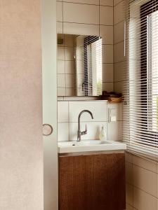 uma casa de banho com um lavatório e um espelho em Heidrun's Home em Altendiez