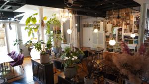 a room with a lot of plants and potted plants at Little Barrel in Otaru