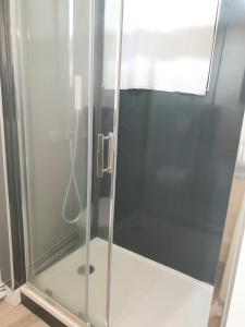 une cabine de douche avec une porte en verre dans l'établissement Mon appart Bougnat, à Clermont-Ferrand