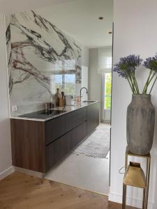 a kitchen with a sink and a vase at Le Siam in Brest