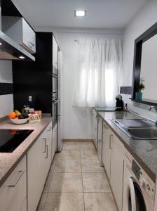 uma cozinha com um lavatório e uma máquina de lavar louça em La Brisa apartamento em Málaga