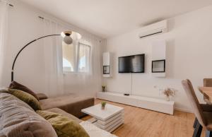 ein Wohnzimmer mit einem Sofa und einem TV in der Unterkunft Apartman Luka in Molat