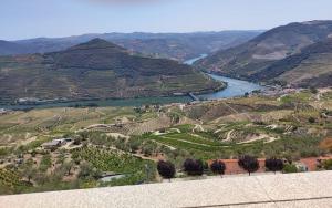 a view of a valley with a river and a mountain at Casa Quinta Da Nogueira in Pinhão