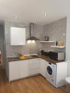 a kitchen with a sink and a washing machine at Luxury Estudio Malaga Centro in Málaga
