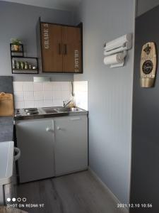 Elle comprend une petite cuisine équipée d'un évier et d'un réfrigérateur. dans l'établissement Résidence l'hippocampe, à Mers-les-Bains