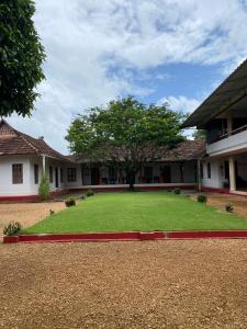 une cour avec un arbre au milieu d'un bâtiment dans l'établissement Akkara Homestay & Ayurveda, à Kottayam