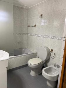 a bathroom with a toilet and a sink and a tub at BE MAISON USHUAIA in Ushuaia +6 photos