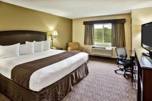 a hotel room with a large bed and a television at AmericInn by Wyndham Beaver Dam in Beaver Dam