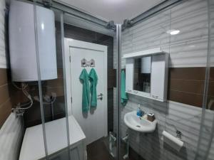 a bathroom with a sink and a toilet and a mirror at Apartman TEJA DELUXE in Vrnjačka Banja +17 photos