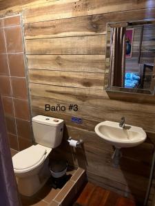 a bathroom with a toilet and a sink at Palm Beach Hostal in Santa Marta