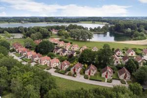 una vista aérea de un barrio residencial con un río en Vakantiewoning Maas en Waal, en Ewijk