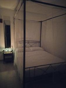 a bedroom with a bed with a metal canopy at Mentoras' Complex in Emporio