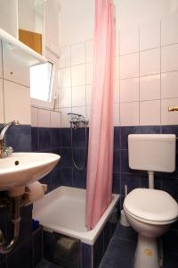 a bathroom with a toilet and a sink and a shower at Apartments with parking space Makarska - 6729 in Makarska