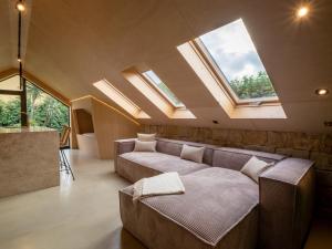 a room with a couch and some windows at Azor Eco Lodge in São Vicente Ferreira