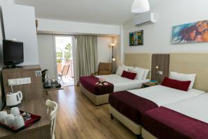 a hotel room with two beds and a television at Fitosinn Hotel in Paphos
