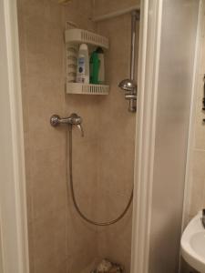 a bathroom with a shower with a shower head at Apartamento Torre Sant Salvador in Comarruga