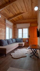 sala de estar con sofá en una sala de madera en GÖRNEK TABİAT PARKI, en Trabzon