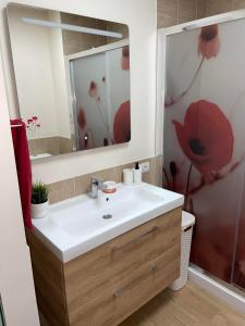 a bathroom with a white sink and a mirror at Apartamento Acogedor y Céntrico - Plaza del Charco in Puerto de la Cruz