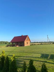 un granero en un campo junto a un gran campo en Bareišių sodyba, 