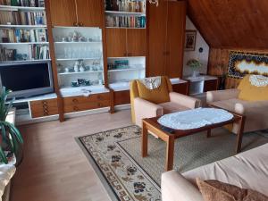 a living room filled with furniture and a tv at Apartmán v rodinném domě in Dětenice