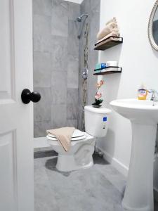La salle de bains est pourvue de toilettes et d'un lavabo. dans l'établissement Villa By The Bay, à Nassau