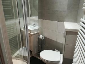 a bathroom with a toilet and a sink and a shower at Appartement Tignes, 2 pièces, 7 personnes - FR-1-449-65 in Tignes