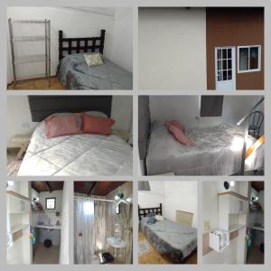 a collage of photos of a bedroom with two beds at Mi casa in Salta