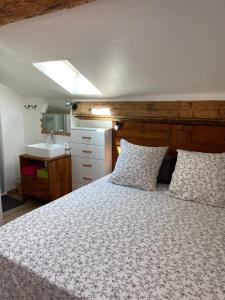 a bedroom with a bed and a sink at La belle Histoire in Carcassonne