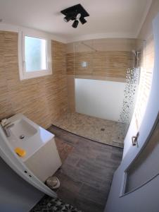 a bathroom with a tub and a sink and a shower at Lou Maset in Saint-Paul-Trois-Châteaux