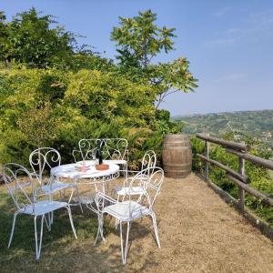 阿爾巴的住宿－Cascina Flino - Tra le vigne - Appartamento 2，美景庭院内的桌椅